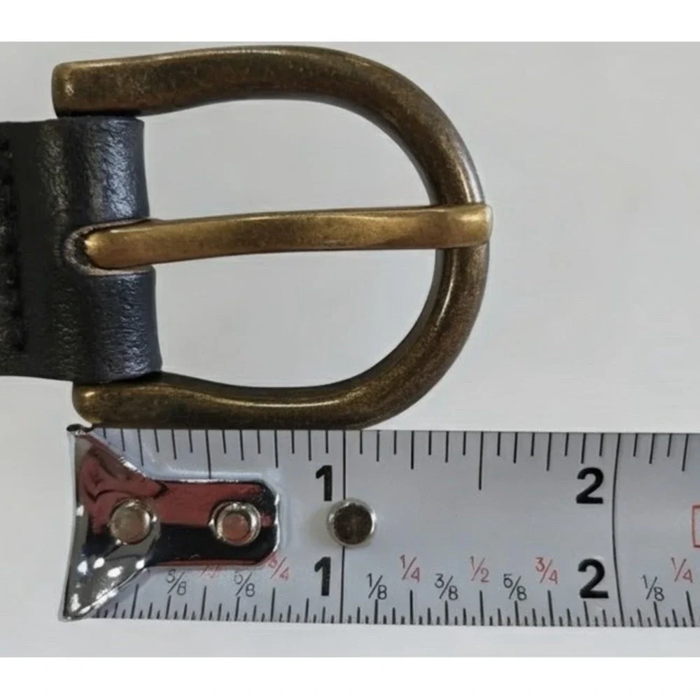 Black Leather Belt 44-46 Inch Antique Brass Buckle Western Statement Unisex